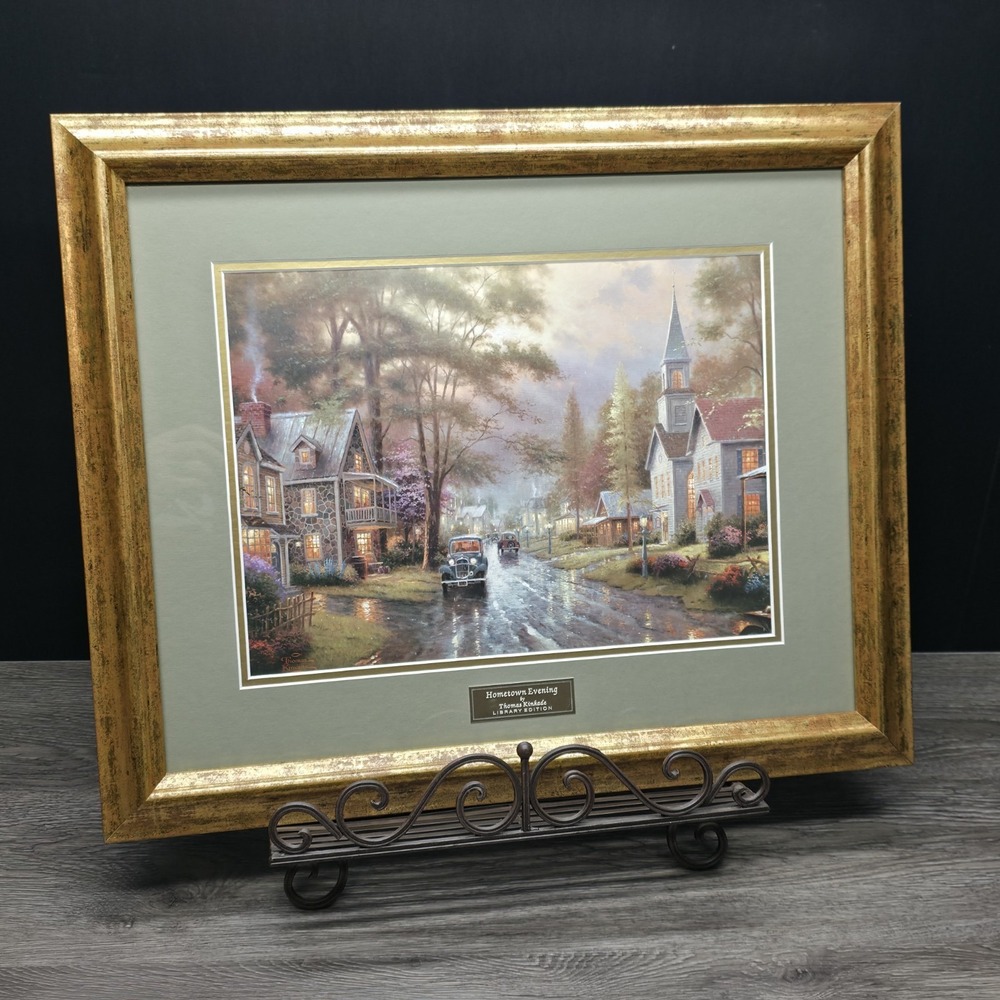 Thomas Kinkade Hometown Evening Library Edition Framed Matted Art Print 23x19